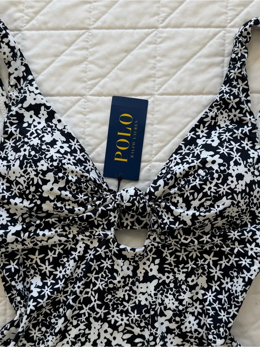 Ralph Lauren Black & White Floral Knot Front One-Piece